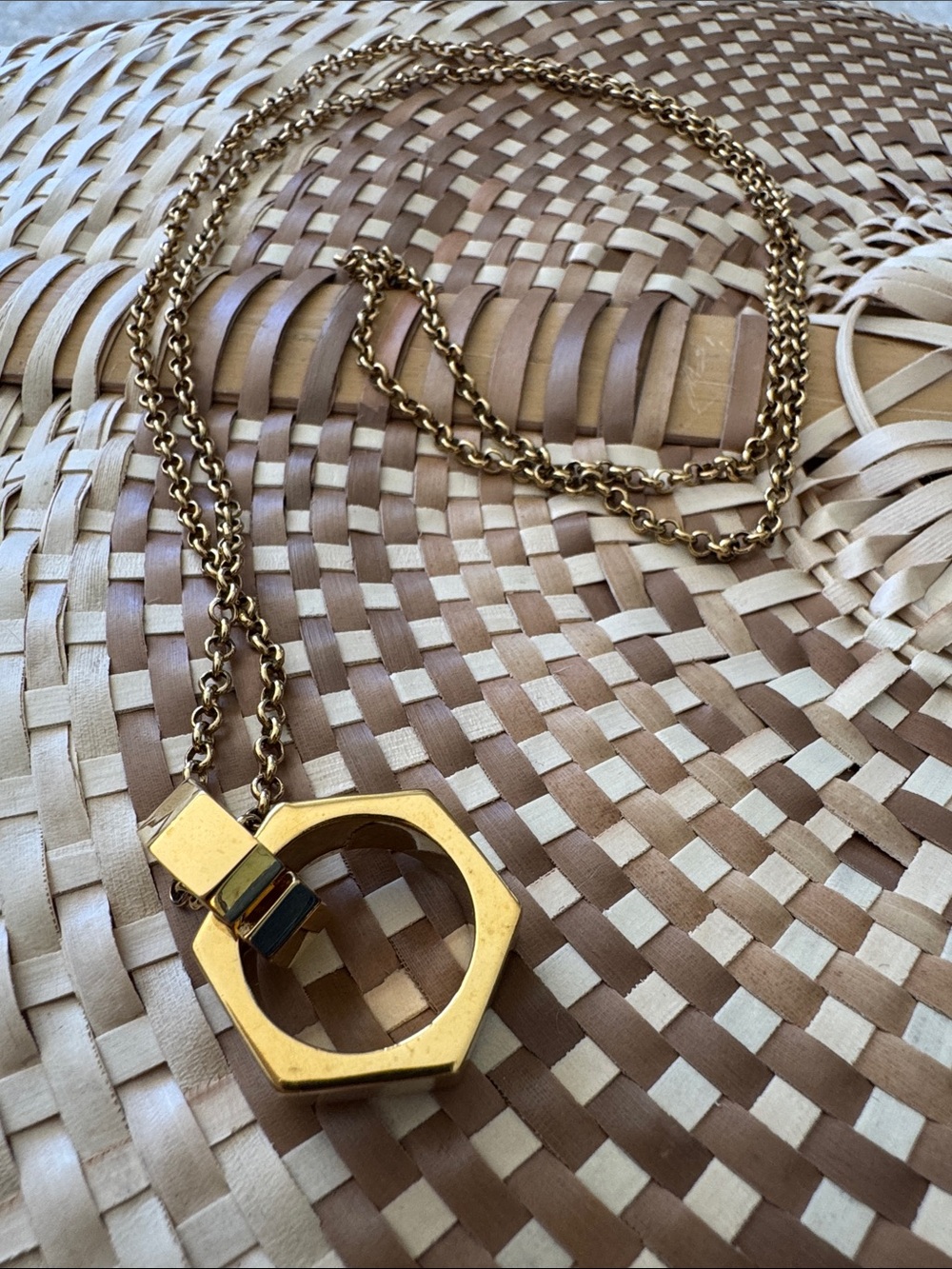 India Hicks Hexagon House Gold Plated 32" Pendant Necklace | IH Logo